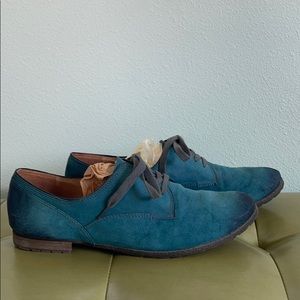 Naya blue/teal suede Oxford flats